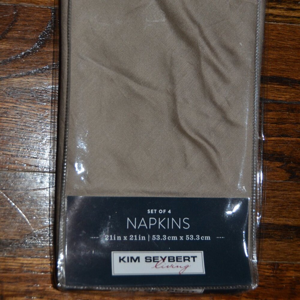 4 KIM SEYBERT LIVING LINENS BIAS TAUPE KHAKI BROWN COTTON SILK 21" DINNER NAPKIN